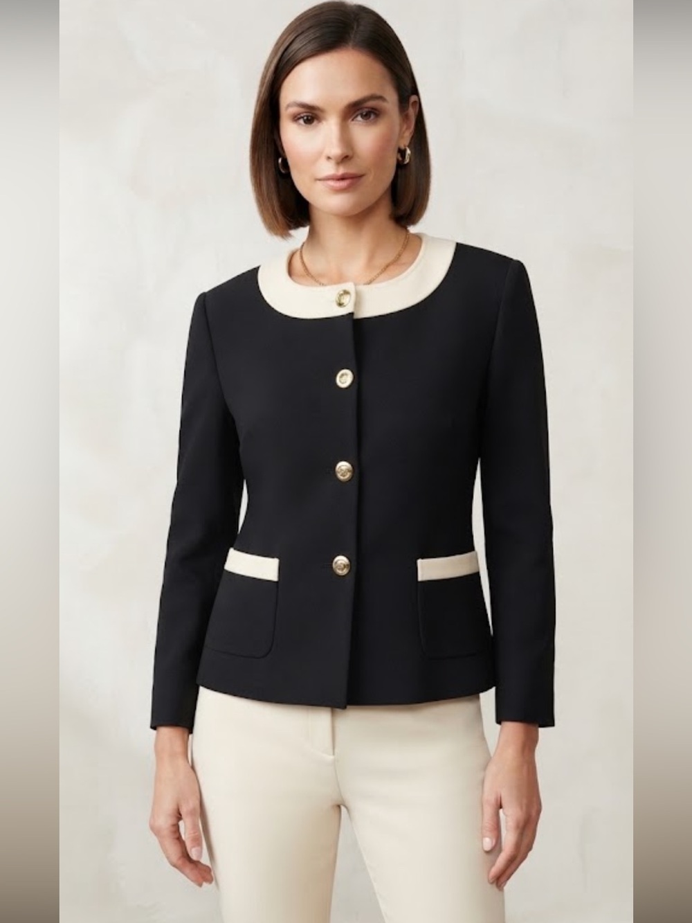 Tahari black n white trim blazer